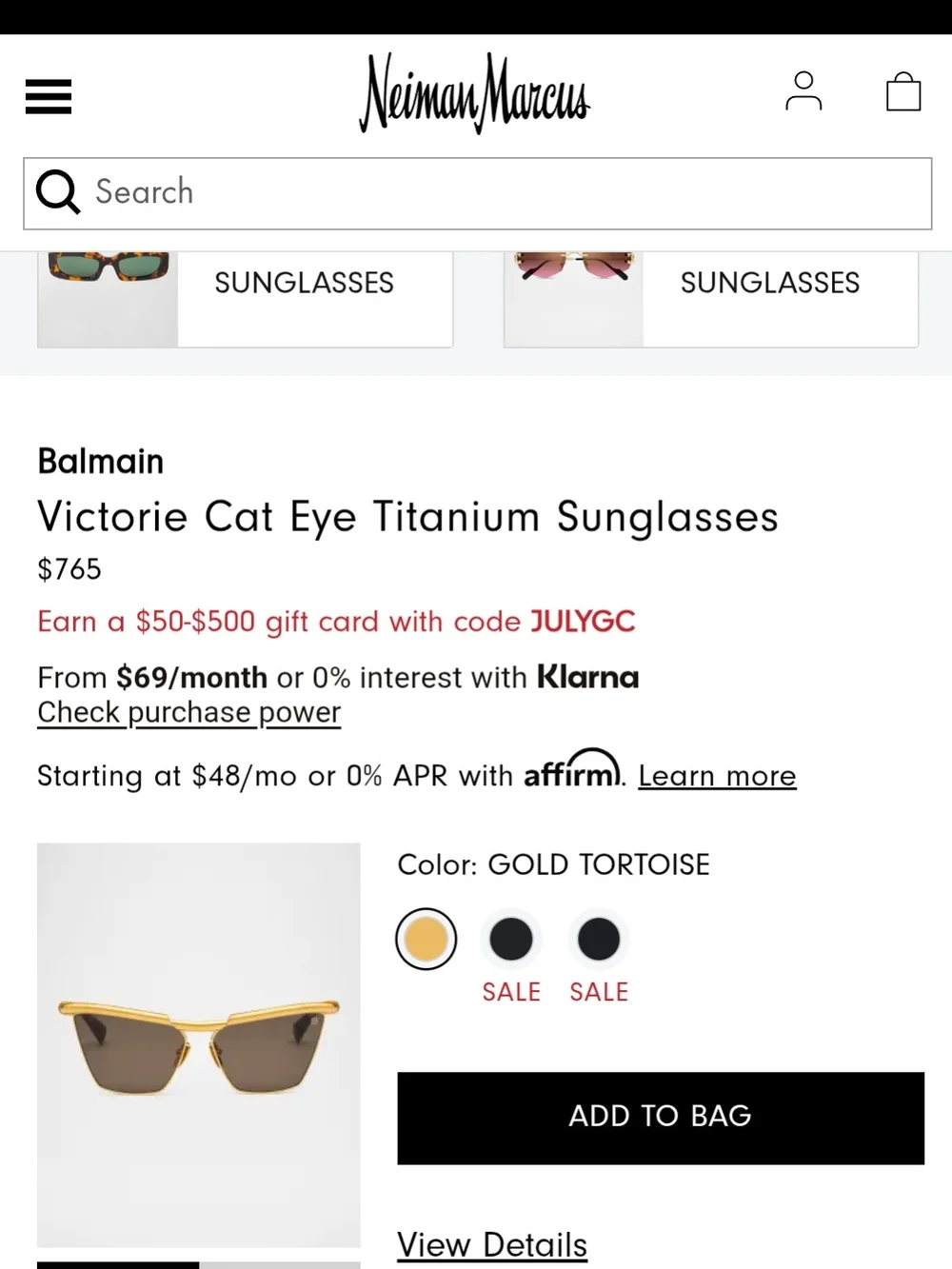 Balmain Victorie Cat Eye Titanium Sunglasses - Gold Tortoise